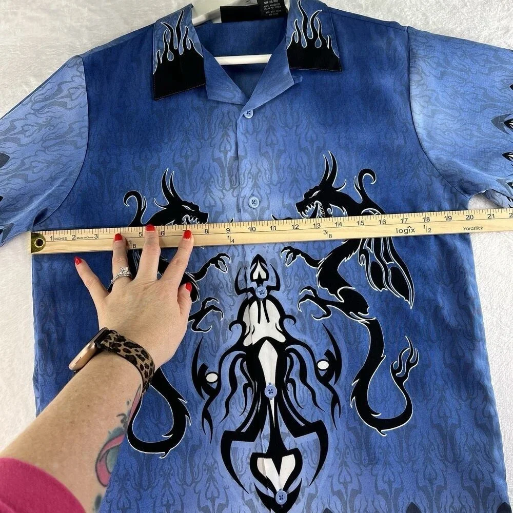 Y2K No Boundaries Boys XL Mens XS Dragon Button‎ Shirt All Over Print Streetwear